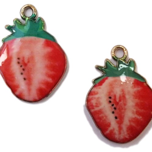 Lot 2 breloques/charms metal dores : fraise 25*18mm (01)