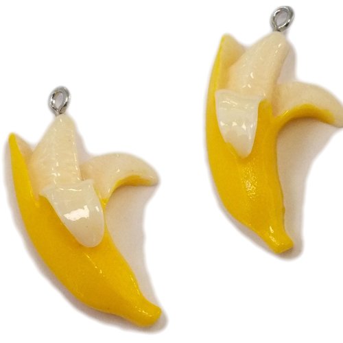 Lot 2 breloques/charms resine : banane 35*20mm (01)