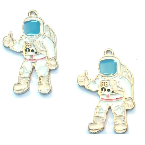 Lot 2 breloques/charms metal dores : astronaute 30*19mm (02)