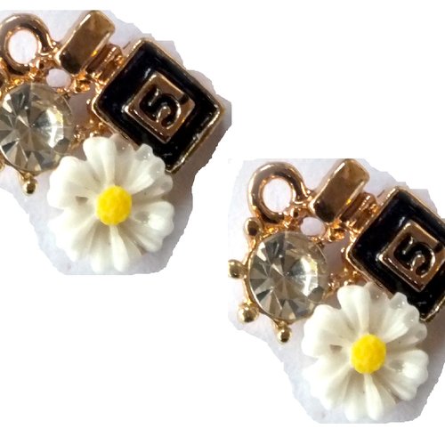 Lot 2 breloques/charms metal dores : parfum et marguerite 16*13mm