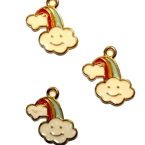Lot 3 breloques/charms metal dores : arc en ciel 17*17mm (02)