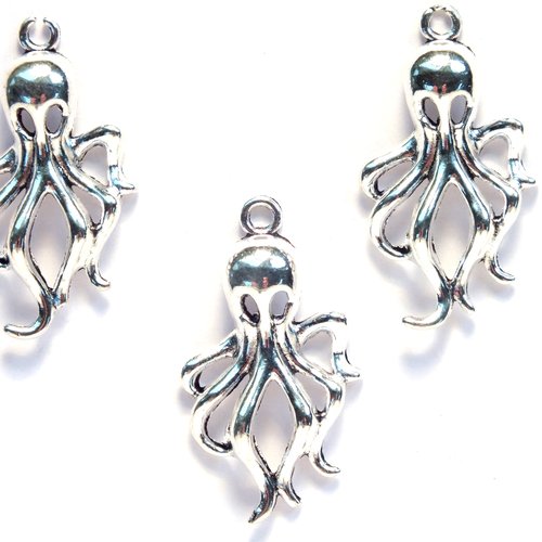 Lot 3 breloques  plaqué argent  : pieuvre 31*17mm  (03)
