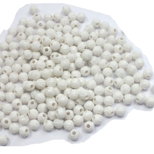 Perles acryliques : 50 rondes blanches fantaisies 5mm