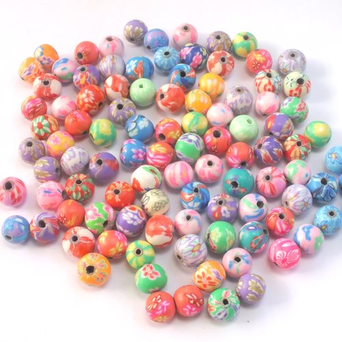 Perles acryliques : 25 rondes multicolores 8mm