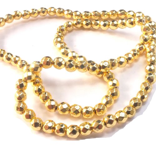 Lot 65 perles  : rondes à facettes plaquées dorées 6mm
