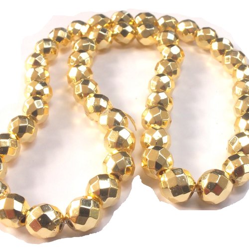 Lot 50 perles  : rondes à facettes plaquées dorées 8mm