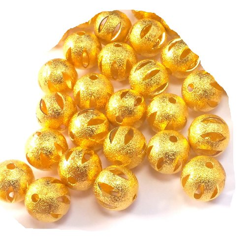 Lot 25 perles : rondes plaquées dorées fantaisies 10mm (05)