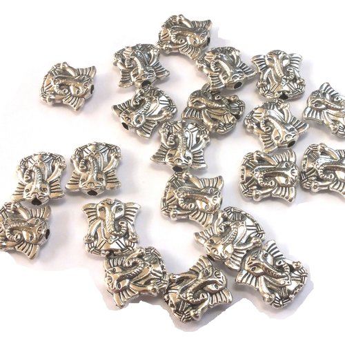 Lot 20 perles : éléphant plaquées argentées 10*9mm (01)