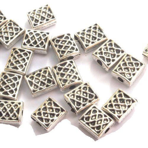 Lot 20 perles : rectangle plaquées argentées 7*6mm (01)
