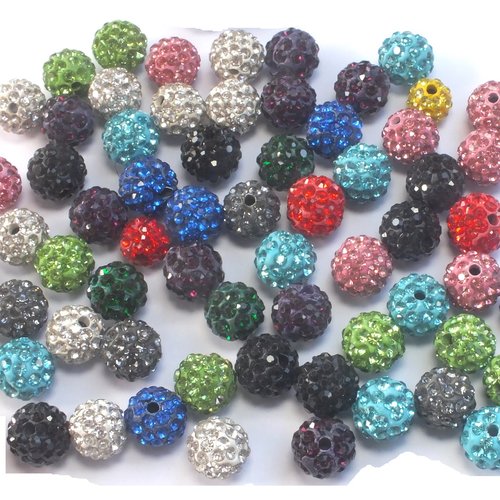Perles acryliques : 30 rondes multicolores brillantes 10mm