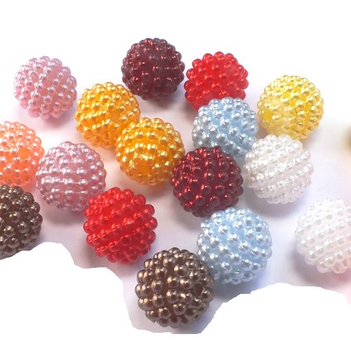 Perles acryliques : 20 boules micro-perles multicolores 10mm  (03)