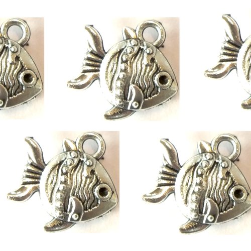 Lot 5 charms/breloques  plaqué argent : poisson 15*14mm (02)
