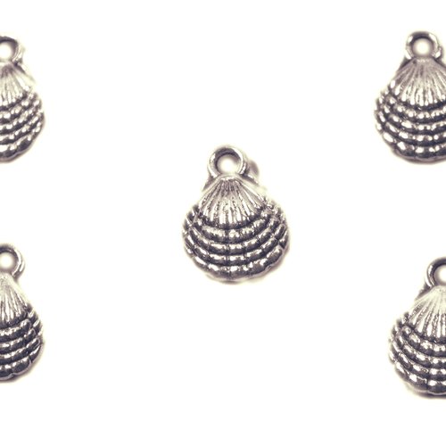 Lot 5 charms/breloques  plaqué argent coquille 13*10mm (02)