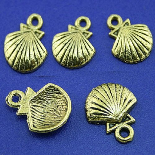 Lot 5 charms/breloques  plaqué doré  : coquille 14*12mm