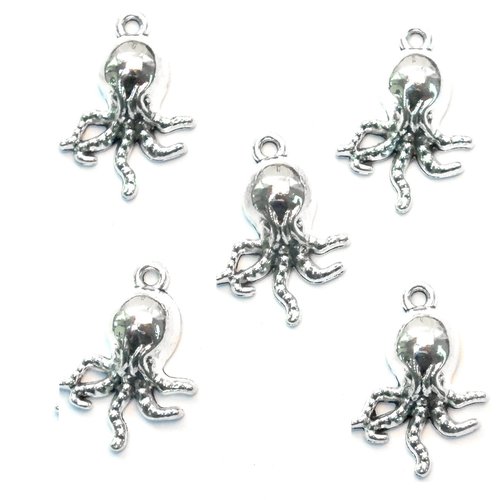 Lot 5 charms/breloques plaqué argent : pieuvre 21*14mm (02)