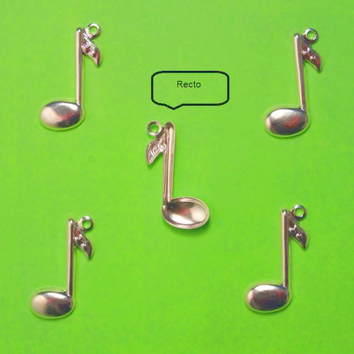 Lot 5 charms metals argentes : note de musique 18 mm