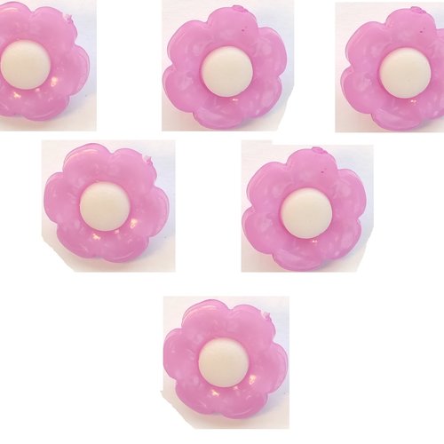 Lot 6 boutons : fleur mauve/blanche 16mm (02)