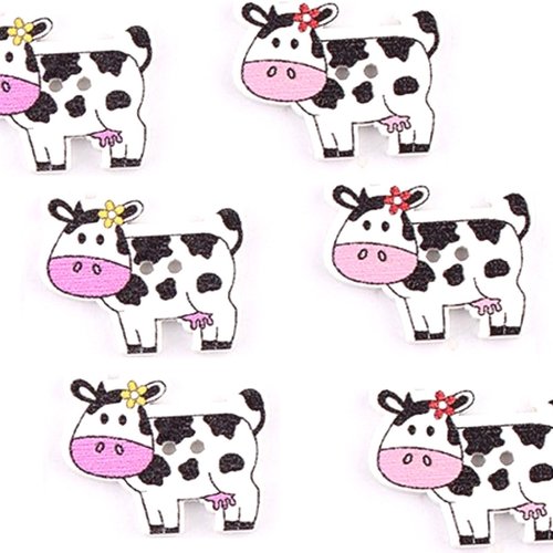 Lot 6 boutons bois : vache 28*22mm (09)