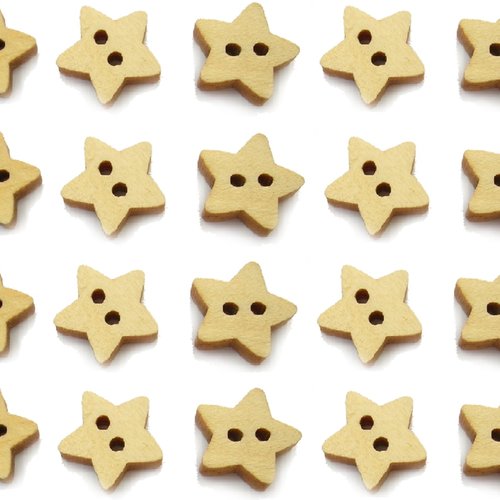 Lot 20 boutons bois : etoile 13mm