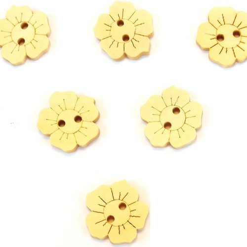 Lot 6 boutons bois : fleur  15mm