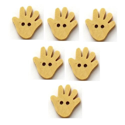 Lot 6 boutons bois : main 17*15mm (06)