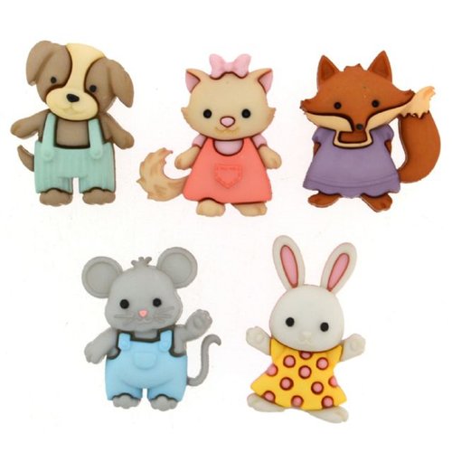 Lot 5 boutons acryliques : thème animaux de 25 à 28mm (01)
