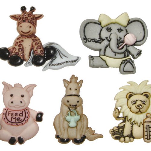 Lot 5 boutons acryliques : thème animaux de 28 à 30mm (02)