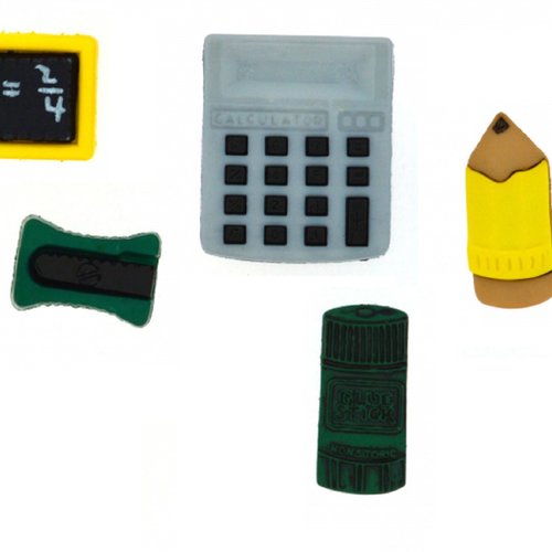 Lot 5 boutons acryliques : thème école de 15 à 21mm (02)