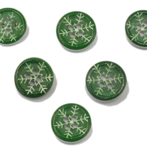 Lot 6 boutons bois : rond motif fantaisie 15mm (41)