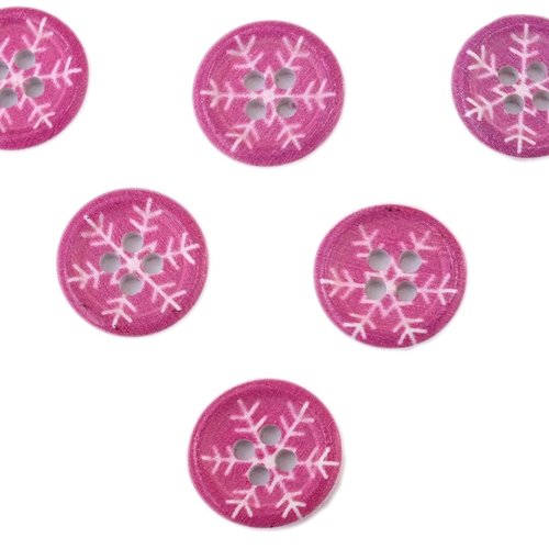 Lot 6 boutons bois : rond motif fantaisie 15mm (50)