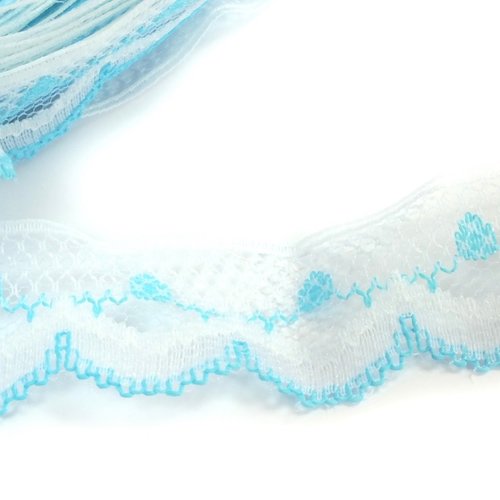Ruban dentelle blanche et bleu : largeur 19mm - longueur 100cm (01)