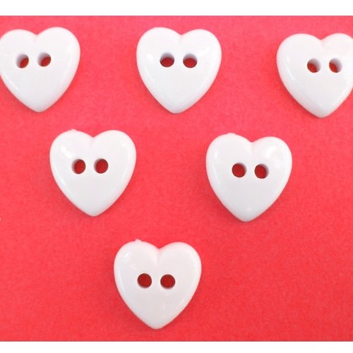 Lot 6 boutons acryliques : coeur blanc 14*14mm (01)