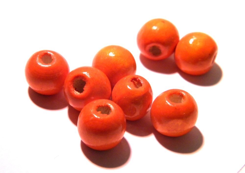 Lot de 50 Perles Rondes en Bois 10mm Orange 