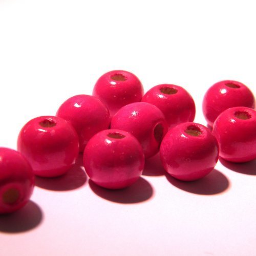 Lot de 100 perles rondes en Bois 6mm Fuchsia 