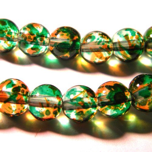 Lot de 50 Perles Craquelées en Verre 6mm Bicolore Vert Jaune