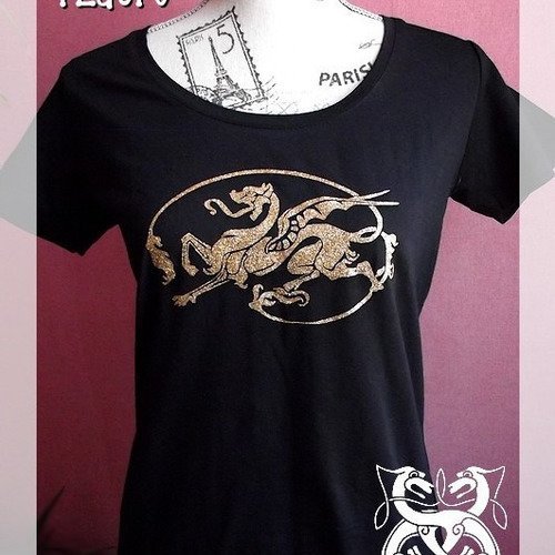 Tee-shirt noir manches courtes femme "dragon celte" 