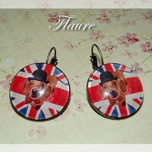 Grandes boucles d'oreille cabochons "oh!!! my dog...."