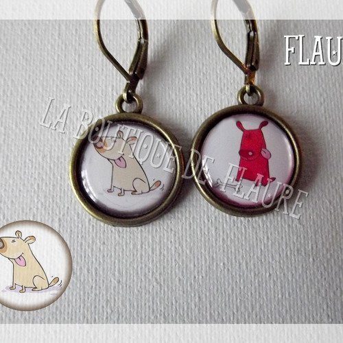 Boucles d'oreille cabochons en résine "chiens"