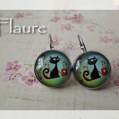 Boucles d'oreille "un chat au jardin" 1