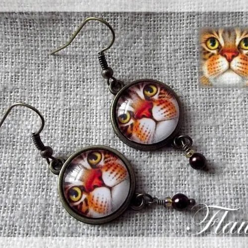 Boucles d'oreille cabochons "gros chat"