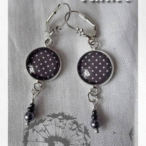 Boucles d'oreille argentées cabochons "pois"