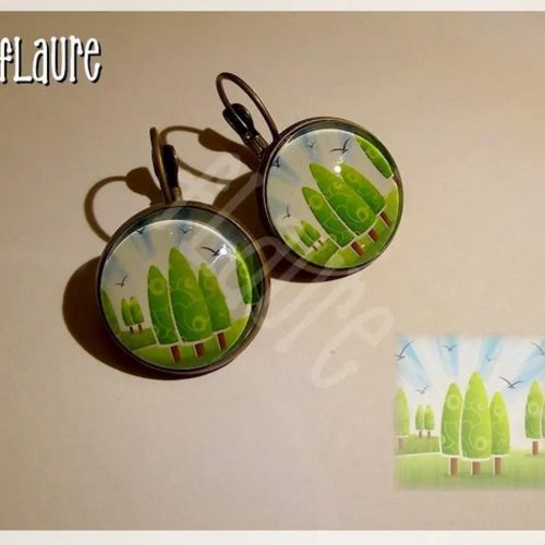 Boucles d'oreille dormeuses en bronze "la forêt"
