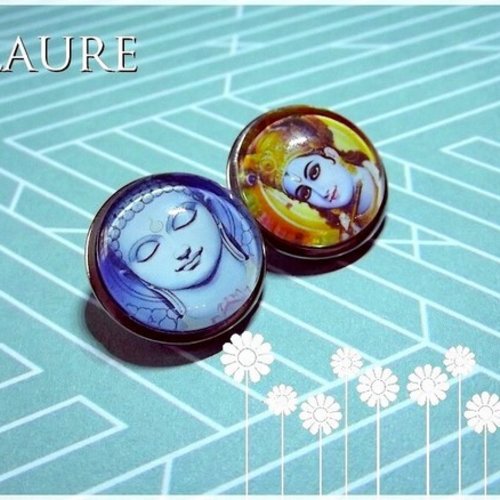 Lot de cabochons pressions pour bague "bouddha bleu et krishna"