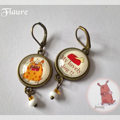 Boucles d'oreilles cabochons "my lovely dog"