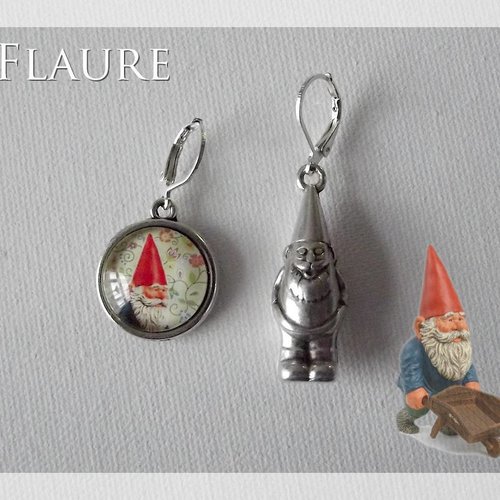 Boucles d'oreille argentées ''nain de jardin''