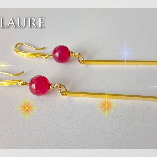 Boucles d'oreille pendants dorés et perles d'agate rouge, bijoux agate, agate, bijoux cadeau