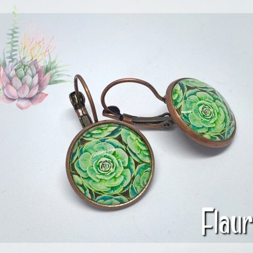 Boucles d'oreille cabochons "plante grasse''