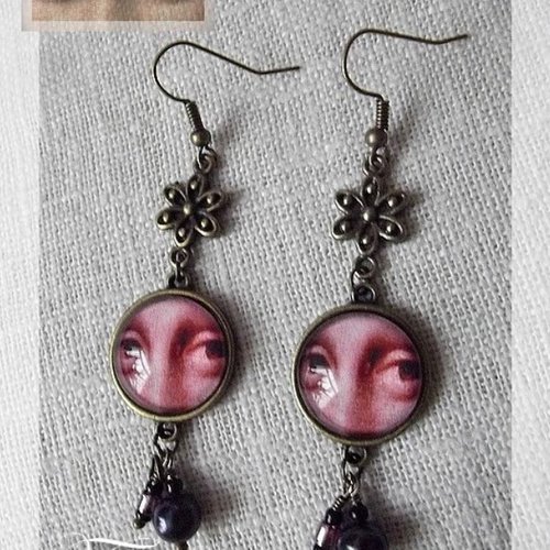 Boucles d'oreille cabochons "regard enigmatique"