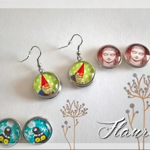Boucles d'oreille cabochons interchangeables  "méli mélo"