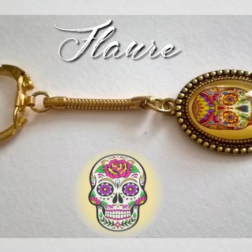 Porte-clef cabochon "calavera jaune"